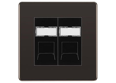 BG Screwless Black Nickel 2 Gang RJ45 Data Socket FBNRJ452B Black Inserts by British General (BG-FBNRJ452B)