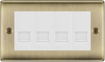 BG Nexus Antique Brass 4 Gang RJ11 Telephone Socket Euro Module - White Insert by British General (BG-NABRJ114W)