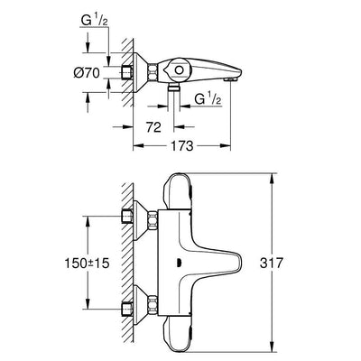 Grohe Grohtherm 1000 Thermostatic Bath/Shower Mixer 1/2″ - 348162433 by Grohe (Grohe-348162433)