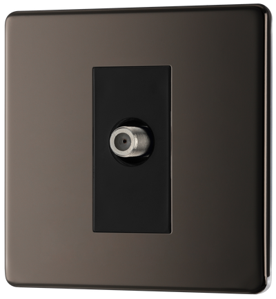 BG FBN64 Flatplate Screwless Satellite Socket, 1 Gang, Black Insert