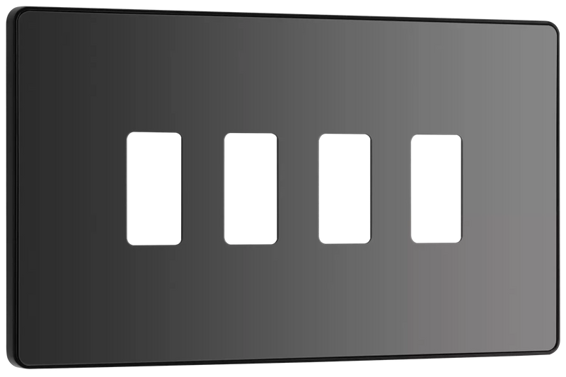 BG RPCDBC4B Evolve Grid Black Chrome 4 Module Rectangular Front Plate - Black Trim