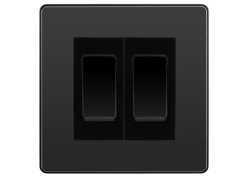 BG Evolve Black Chrome 2 Gang 20AX 2-Way Switch Custom Grid – Black Insert