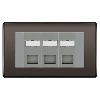 BG Nexus Black Nickel 3 Gang RJ45 CAT6 Data Socket Grey Inserts by British General (BG-NBNRJ453C5EG)