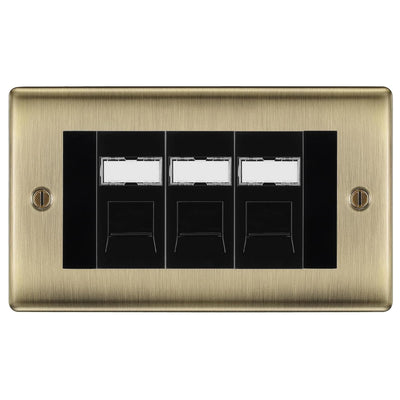BG Nexus Antique Brass 3 Gang RJ45 Cat6 Data Socket Outlet Black Inserts