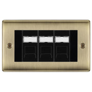 BG Nexus Antique Brass 3 Gang RJ45 Cat6 Data Socket Outlet Black Inserts by British General (BG-NABRJ453B)