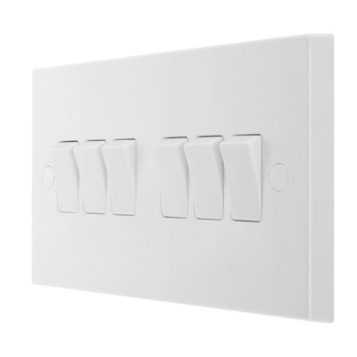 BG 946 Moulded Square Edge | White | 6 Gang 10AX 2 Way Plate Switch by British General (BG-946)