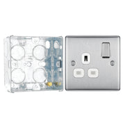 BG Nexus Metal Brushed Steel 13A Single Switched Socket NBS21W with 35mm Steel Back Box
