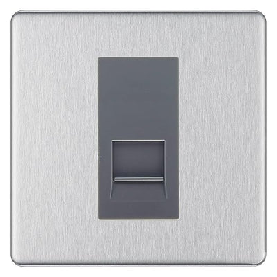 BG Screwless Brushed Steel Single IDC Secondary Telephone Socket - Grey Insert by British General (BG-FBSBTS1G)