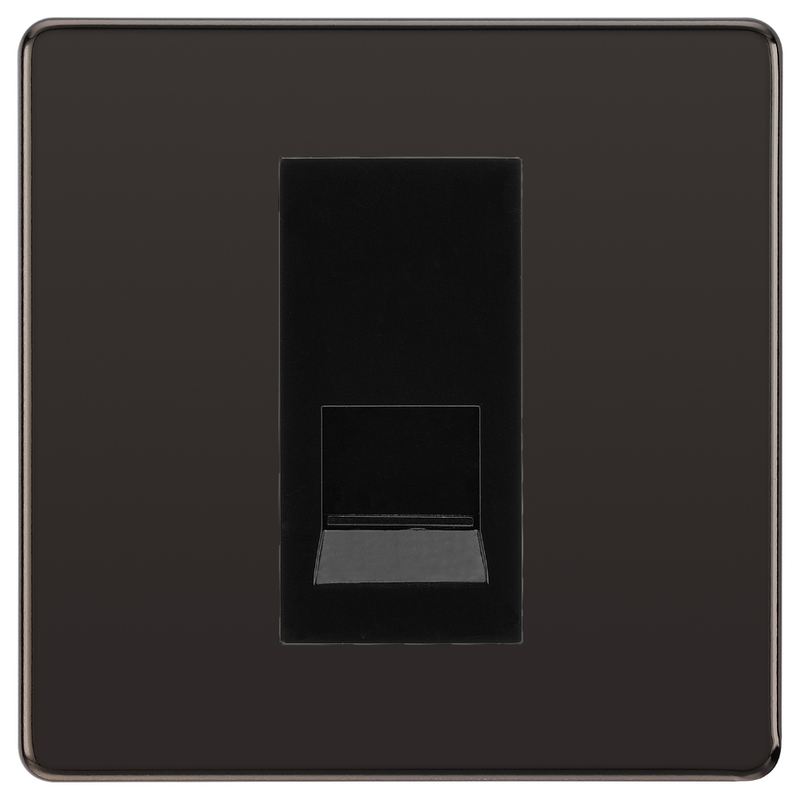 BG Screwless Black Nickel Single Secondary Telephone Socket, Screw Terminal - Black Insert