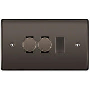 BG Nexus Black Nickel 3 Gang Switch 2x Trailing Edge LED Dimmer 1x Intermediate Custom Grid by British General (BG-Nexus-BN-3G-CUSTOM-2x-Dimmer-1x-INT)