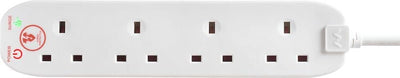 Masterplug SRG4210N White 4 Socket 13A 2m Surge-Protected Extension Lead