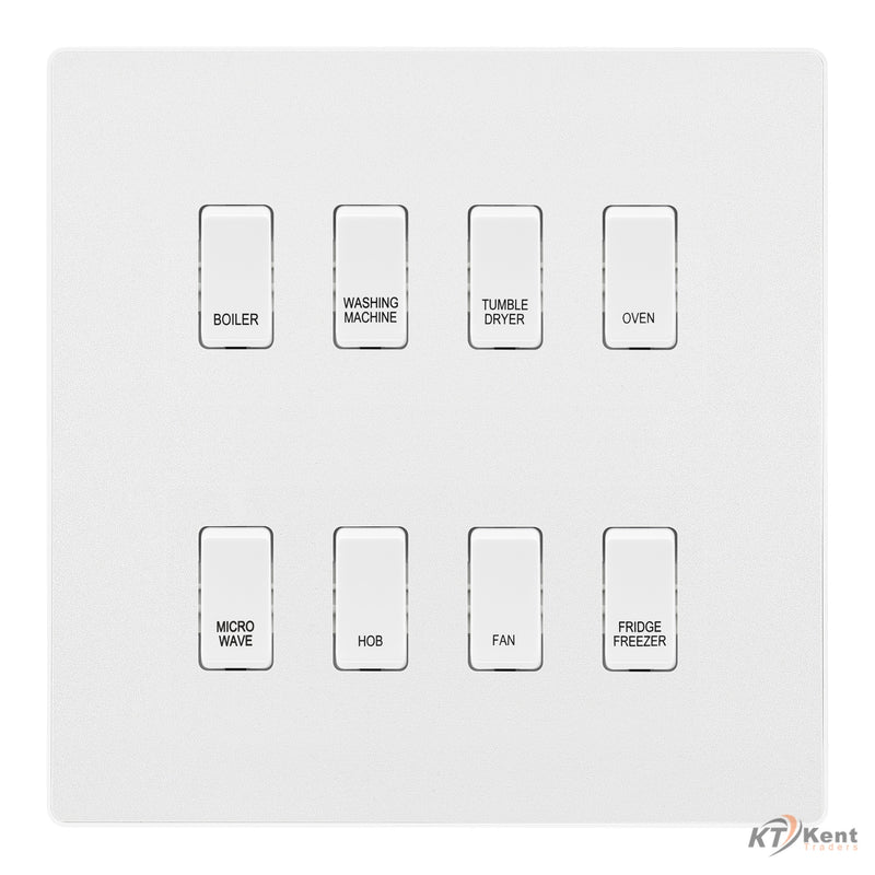 BG Evolve Pearlescent White Custom Appliance Grid Switch 8 Gang Screwless