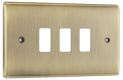 BG RNAB3 Nexus Metal Antique Brass 3 Module Grid Front Plate by British General (BG-RNAB3)