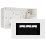 BG Nexus White RJ45 CAT6 Module with 3 Gang Faceplate, 3 Port Network Socket & 50mm Back Box (Black Insert) by British General (BG-EMRJ45C6B-3G-50)