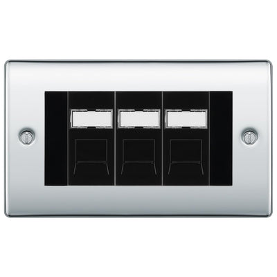 BG Nexus Polished Chrome 3 Gang RJ45 Cat6 Data Socket Outlet Black Inserts by British General (BG-NPCRJ453B)