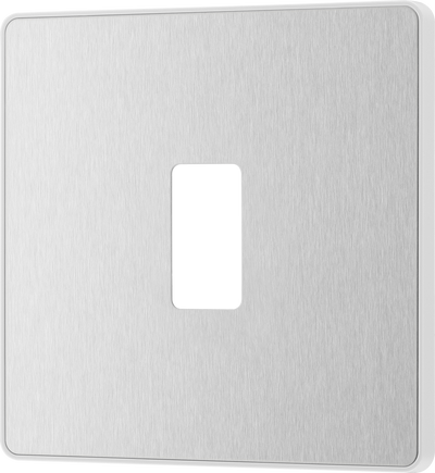 BG RPCDBS1W Evolve Grid Brushed Steel 1 Module Square Front Plate - White Trim