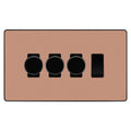 BG Evolve Polished Copper 4 Gang Light Switch 3x Trailing Edge LED Dimmer 1x 2 Way Custom Switch