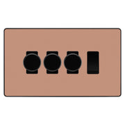BG Evolve Polished Copper 4 Gang Light Switch 3x Trailing Edge LED Dimmer 1x 2 Way Custom Switch by British General (Evolve-PC-CUSTOM-4GANG-3xDIMMER-1x-2WAY)