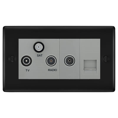 BG Nexus Matt Black TV/FM/SAT + Return & 1 Gang Tel - Screened Triplex Socket NFB68G by British General (BG-NFB68G)