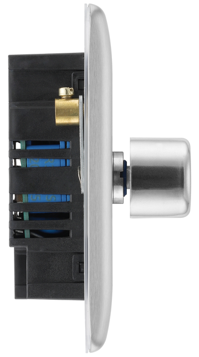 BG NBS82 Nexus Metal Brushed Steel 2 Gang 200W 2 Way Trailing Edge Push Type Dimmer Switch