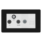 BG Screwless Matt Black TV/FM/SAT + Return & 1 Gang Tel - Screened Triplex Socket FFB68W by British General (BG-FFB68W)