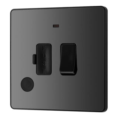 BG Evolve Black Chrome 13A Switched Spur with Neon and Flex Outlet PCDBC52B with 35mm Steel Back Box