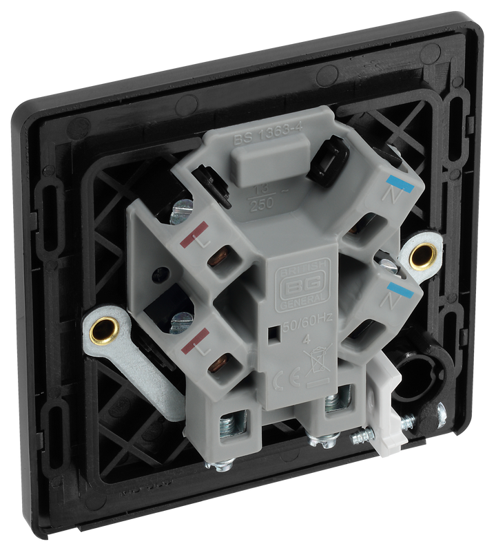 PCDSB54B Back - This Evolve Satin Brass 13A fused and unswitched connection unit from British General provides an outlet from the mains containing the fuse, ideal for spur circuits and hardwired appliances.