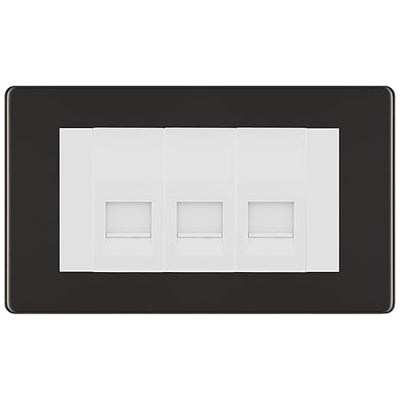 BG Screwless Black Nickel 3 Gang IDC Secondary Telephone Socket - White Insert by British General (BG-FBNBTS3W)