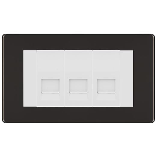 BG Screwless Black Nickel 3 Gang IDC Secondary Telephone Socket - White Insert