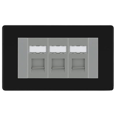 BG Screwless Matt Black 3 Gang RJ45 Cat6 Data Socket Outlet Grey Inserts by British General (BG-FFBRJ453G)