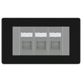 BG Screwless Matt Black 3 Gang RJ45 Cat6 Data Socket Outlet Grey Inserts