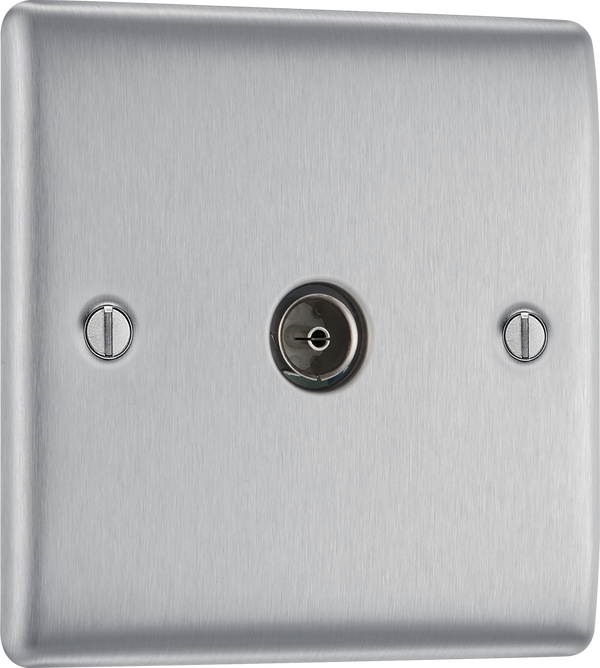 NBS60 Front - This single coaxial socket from British General can be used for TV or FM aerial connections.