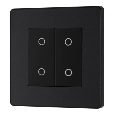 BG Evolve Matt Black Double Master Touch Dimmer Switch PCDMBTDM2B with 35mm Steel Back Box