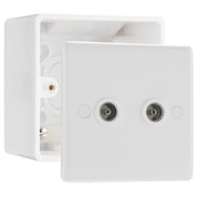 BG Electrical Double Isolated Co-Axial TV Socket White & 50mm Pattress Back Box by British General (BG-863+877)