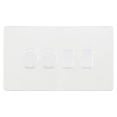 BG Evolve Pearlescent White 4 Gang Light Switch 2x Trailing Edge LED Dimmer 2x 2 Way Custom Switch