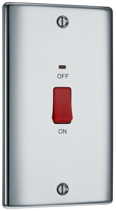 BG NPC72 Nexus Metal Polished Chrome Large Plate 45A 2 Pole Neon Cooker Switch