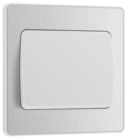 BG PCDBS12WW Brushed Steel Evolve 1 Gang 20A 16AX 2 Way Wide Rocker Light Switch - White Insert by British General (BG-PCDBS12WW-Shopify-SA_1)
