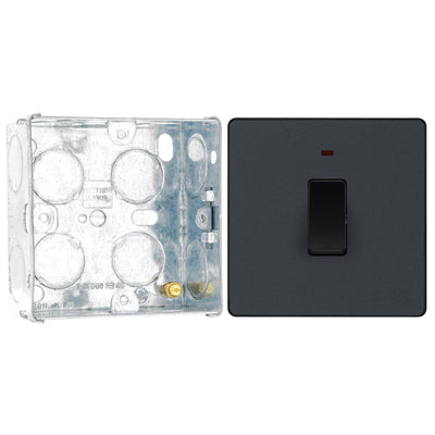 BG Evolve Matt Grey 20A Double Pole Switch with Neon PCDMG31B with 35mm Steel Back Box