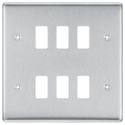 BG RNBS6 Nexus Grid Brushed Steel 6 Module Front Plate by British General (BG-RNBS6-Shopify-SA_1)