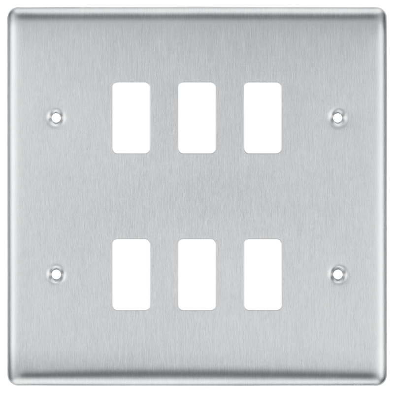 BG RNBS6 Nexus Grid Brushed Steel 6 Module Front Plate