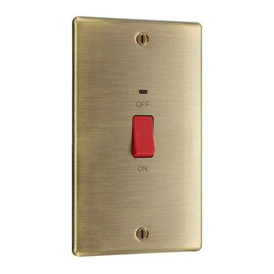 BG NAB72 Nexus Metal | Antique Brass | 2 Gang Double Plate 45A 2 Pole Neon Cooker Switch