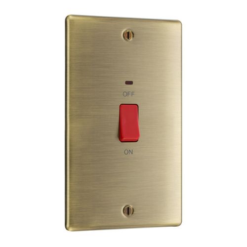 BG NAB72 Nexus Metal | Antique Brass | 2 Gang Double Plate 45A 2 Pole Neon Cooker Switch