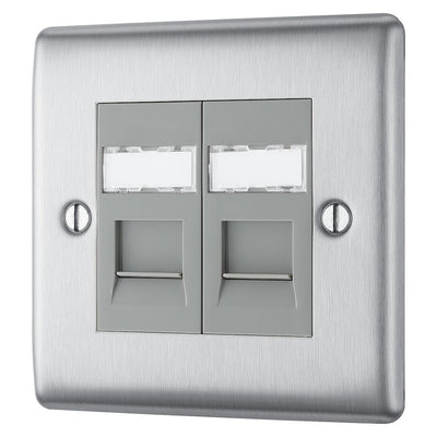 BG Nexus Brushed Steel 2 Gang RJ45 Double Data Outlet NBSRJ452 with 35mm Steel Back Box