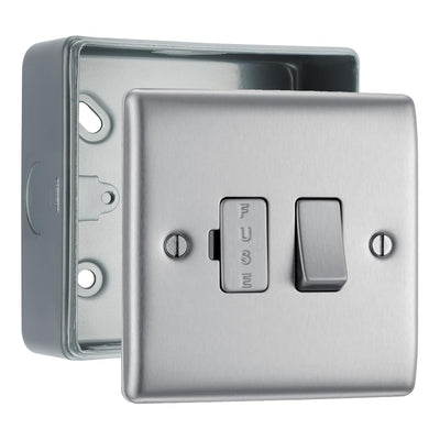 BG Nexus Brushed Steel 13A Switched Fused Connection Unit & Surface Pattress Back Box by British General (BG-NBS50+MC501)