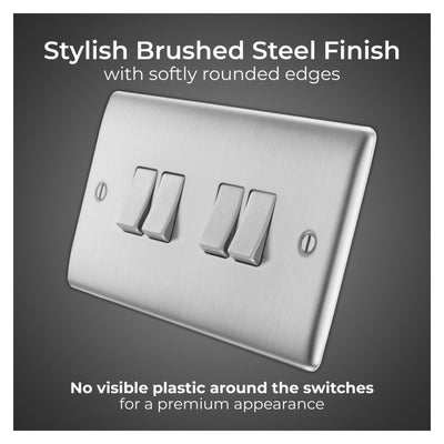 BG Nexus Brushed Steel 20A 16AX 2-Way Quadruple Light Switch NBS44 with 25mm Steel Back Box