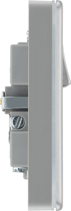 Newlec BG FBS21U2G Nexus Flatplate Screwless Brushed Steel 1 Gang 13A 1 Pole 2x USB-A 2.1A Switched Socket - Grey Insert