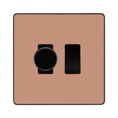 BG Evolve Polished Copper 2 Gang Switch 1x Trailing Edge LED Dimmer 1x Intermediate Grid Switch by British General (BG-Evolve-CP-2G-CUSTOM-1x-Dimmer-1x-INT)