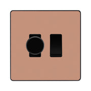 BG Evolve Polished Copper 2 Gang Switch 1x Trailing Edge LED Dimmer 1x Intermediate Grid Switch by British General (BG-Evolve-CP-2G-CUSTOM-1x-Dimmer-1x-INT)