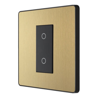 BG Evolve Satin Brass Single Master Touch Dimmer Switch PCDSBTDM1B with 25mm Steel Back Box