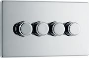 BG Electrical FPC84 Nexus Flatplate Screwless Polished Chrome 4 Gang 200W 2 Way Trailing-Edge Push Dimmer Switch by British General (BG-FPC84-Shopify-SA_1)